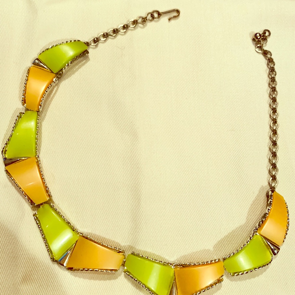 Vintage choker necklace/ orange and blue!